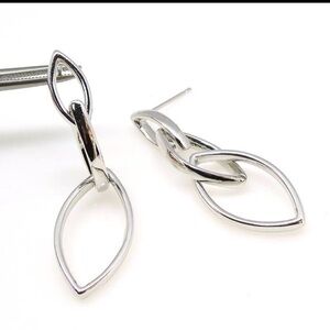 Rhodium Plated Silver Marquise Link Geometric Earrings 925 Sterling Silver Post